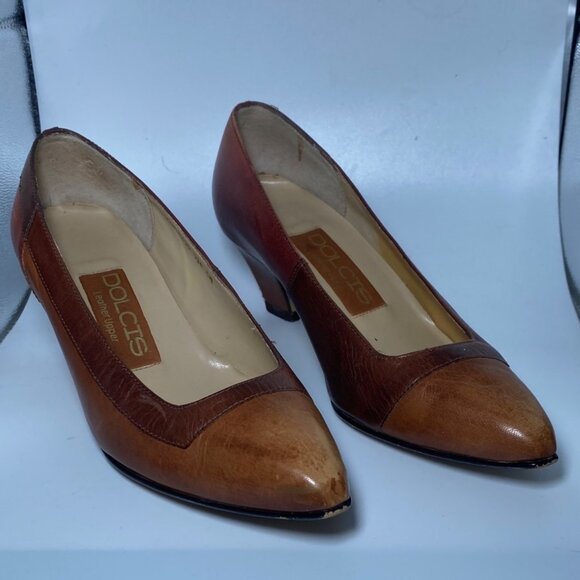 Vintage Dolcis Brown Leather Heels Size 5M With 2”  Heel Classic Casual Workwear - Picture 1 of 9